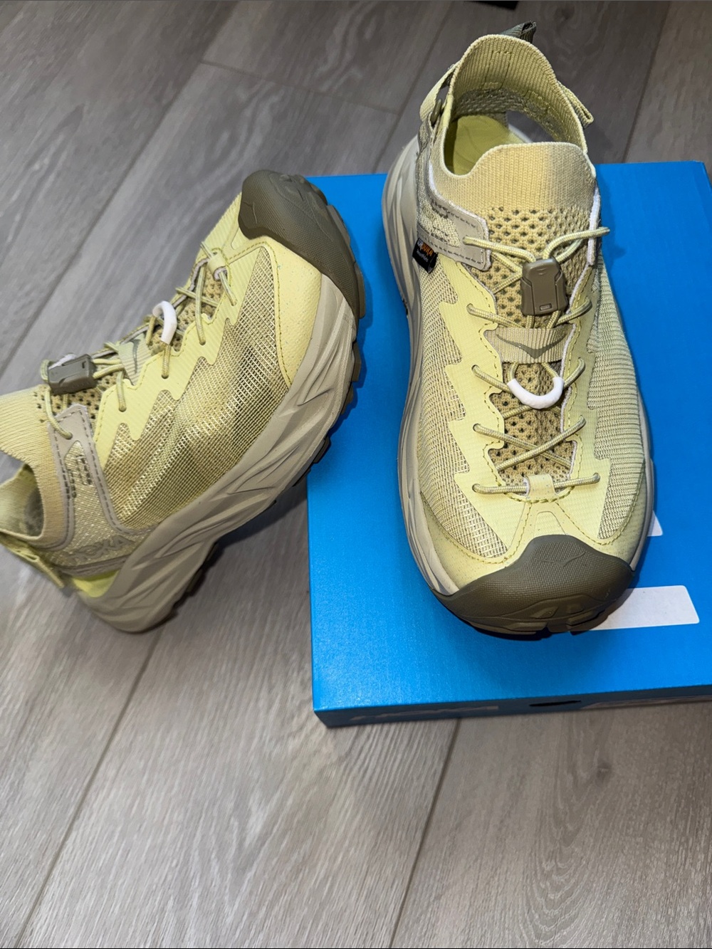 Hoka Women's Pale Yellow Trail Sneakers with Olive Accents